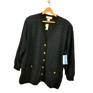 Vintage Women's CD Daniels Black Watch Plaid Cardigan 2X Soft Snuggly Academia